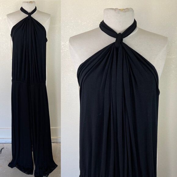 Rachel Pally Black Stretch Jumpsuit Halter Open Back Flare Leg Medium - Picture 1 of 9